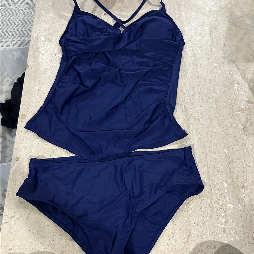 Halter Tankini Swimsuits V Neck Tops Bikini Bottom Tummy Control Swimwear L - Picture 2 of 2